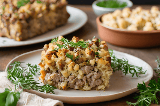 Herby Saucisse Meat Farming Bake avec du sage et de l'oignon