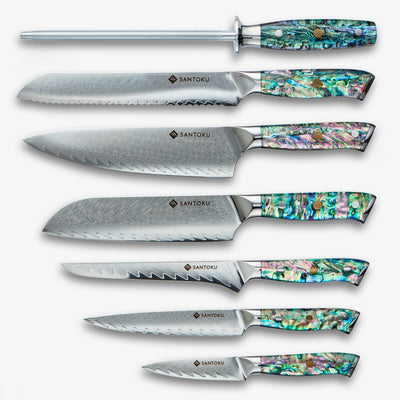 Chikashi Damascus Steel Knife Set With Abalone Handle