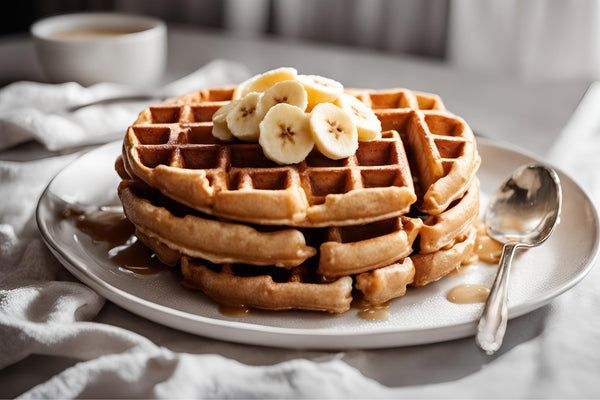 Waffles de banane moelleuse avec du sirop d'érable