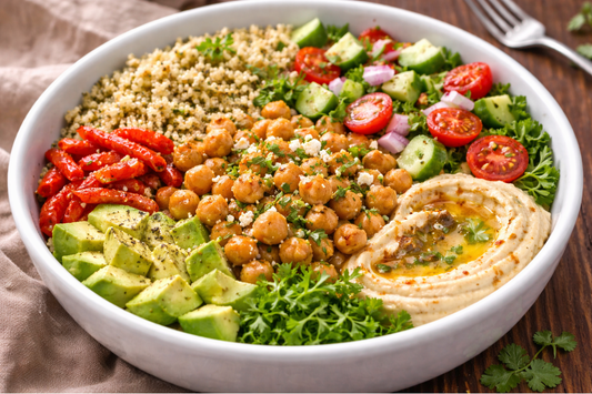 Vibrant Mediterranean Chickpea Lunch Bowl with Lemon Herb Dressing