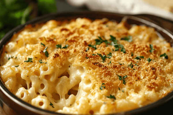 Ultimate Comfort Food - Creamy Baked Macaroni Cheese with golden Cheddar Crust
