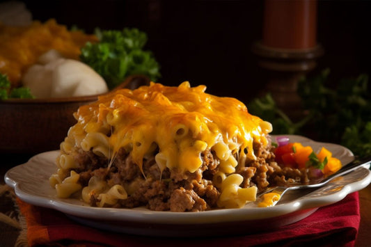 Hamburger Casserole with Cheesy Topping