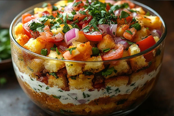 Layered Cornbread Salad with Ranch Dressing