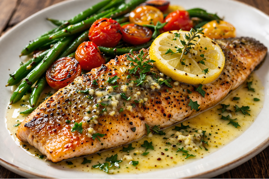 Pan-Seared Rainbow Trout with Lemon Herb Butter Sauce