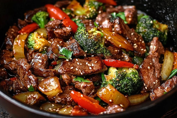 Stirage de boeuf grésillant avec des légumes croquants et un glaçage au soja au gingembre