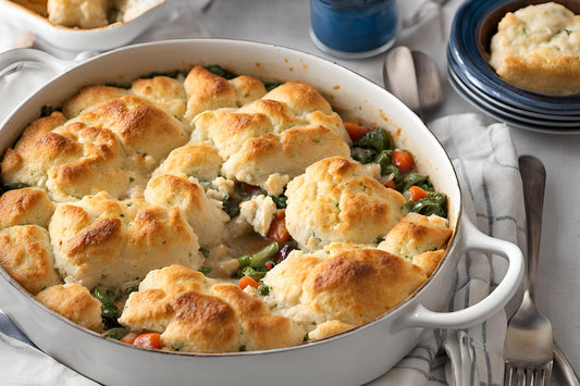 Cobbleur de poulet salé avec garniture de biscuit moelleux