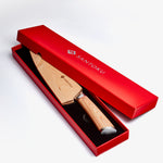 Haruta Couteau de chef Gyuto japonais en acier de Damas VG10 de 8 pouces avec manche en bois et fourreau