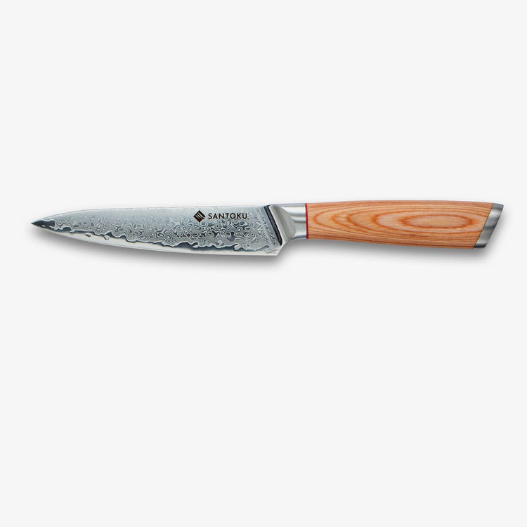 Haruta 5 Inch VG10 Japanese Damascus Steel Utility Knife with Wooden Handle & Scabbard