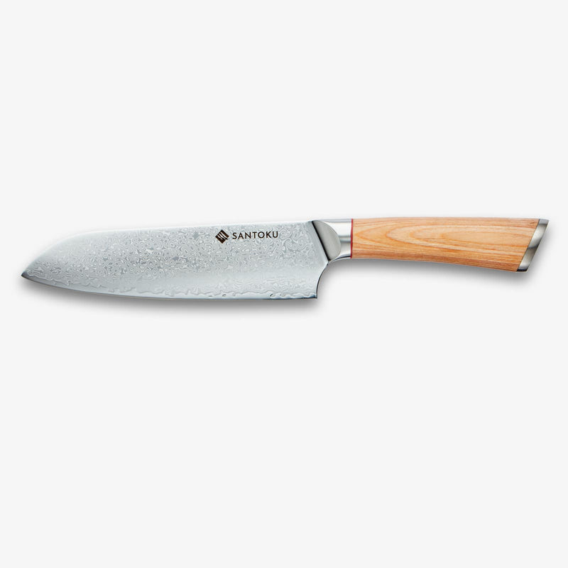 Haruta 7 Inch VG10 Japanese Damascus Steel Santoku Knife with Wooden Handle & Scabbard