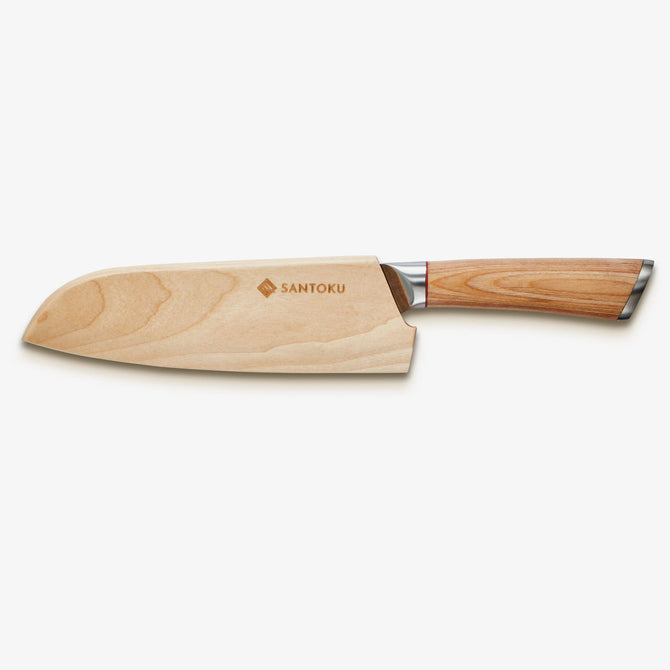 Haruta Couteau Santoku japonais en acier de Damas VG10 de 7 pouces avec manche en bois et fourreau