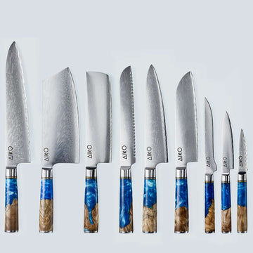Aiko Blue (あいこ, アイコ) Damascus Steel Knife with Coloured Blue Resin Handle