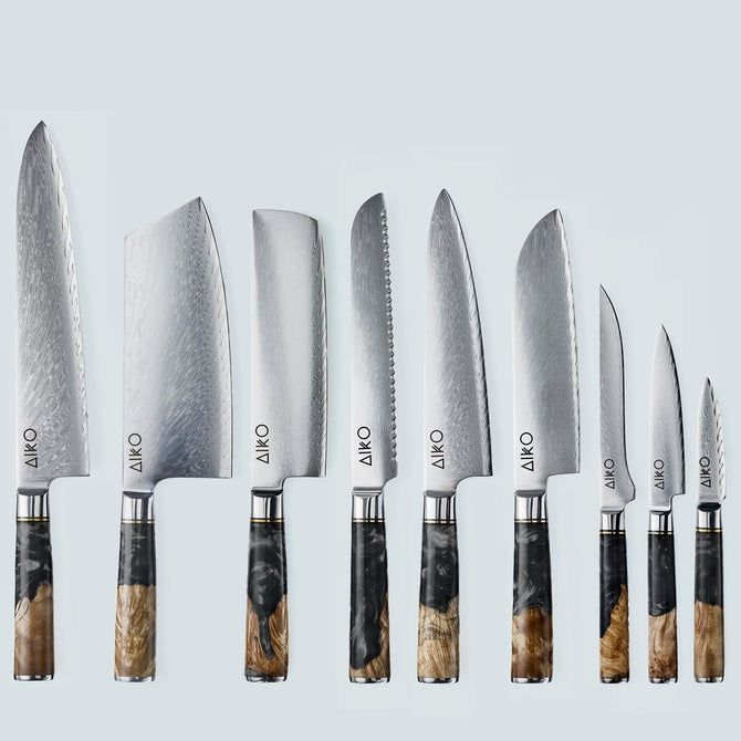 Aiko Black Damascus Steel Knife with Coloured Black Resin Handle