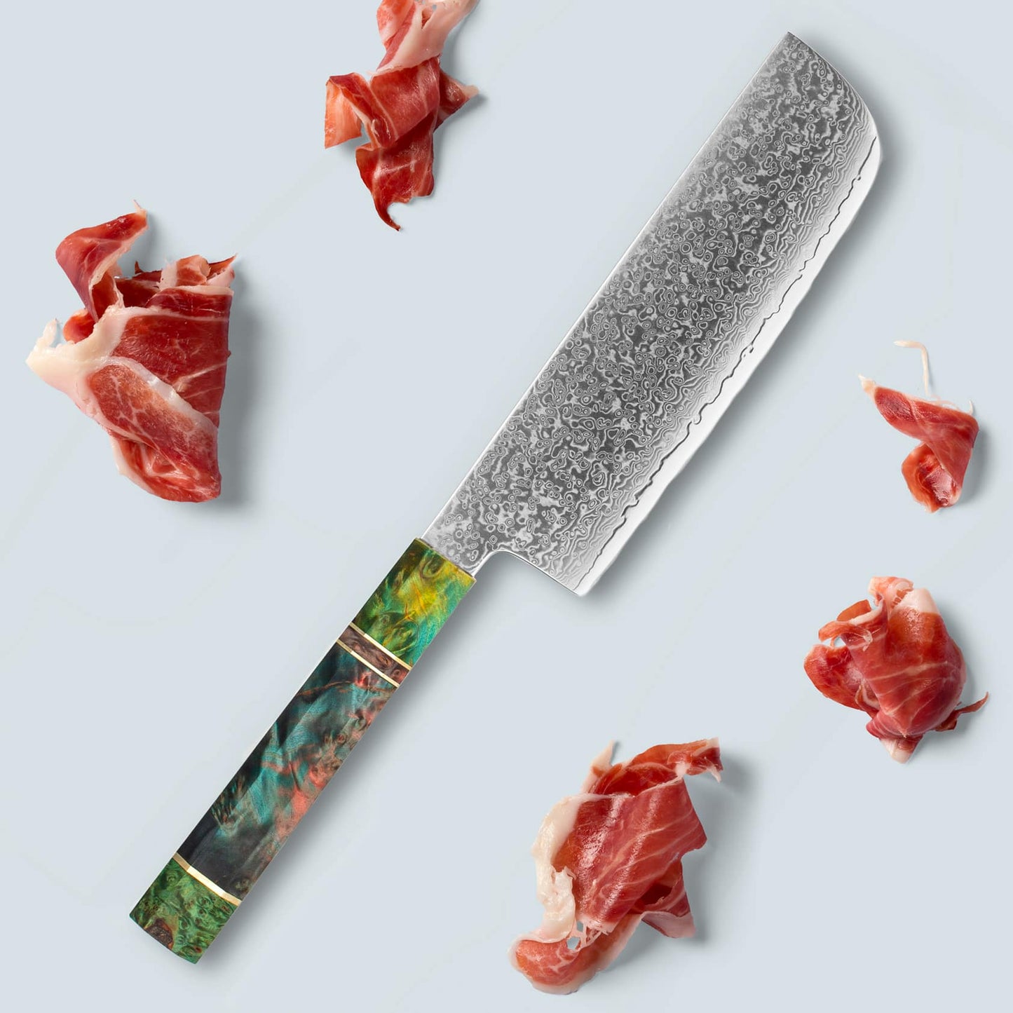 Ichika (いち いち) Couteau en acier Damas avec poignée octogonale colorée